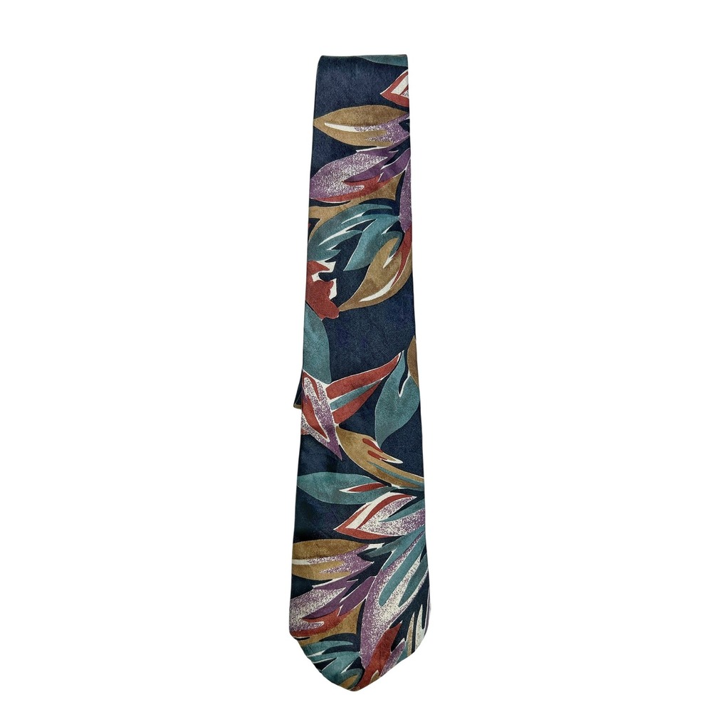 Halston‎ III Men's 100% Silk Made in the USA Black Floral Multicolored Tie